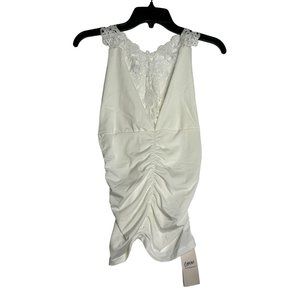 Choles Lace Back White Womens Blouse‎ Top